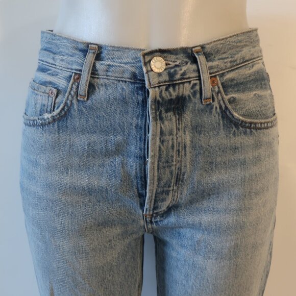 Womens Agolde Riley Blue 100% Cotton Button-Fly Distressed Denim Jeans 26 - Picture 4 of 12